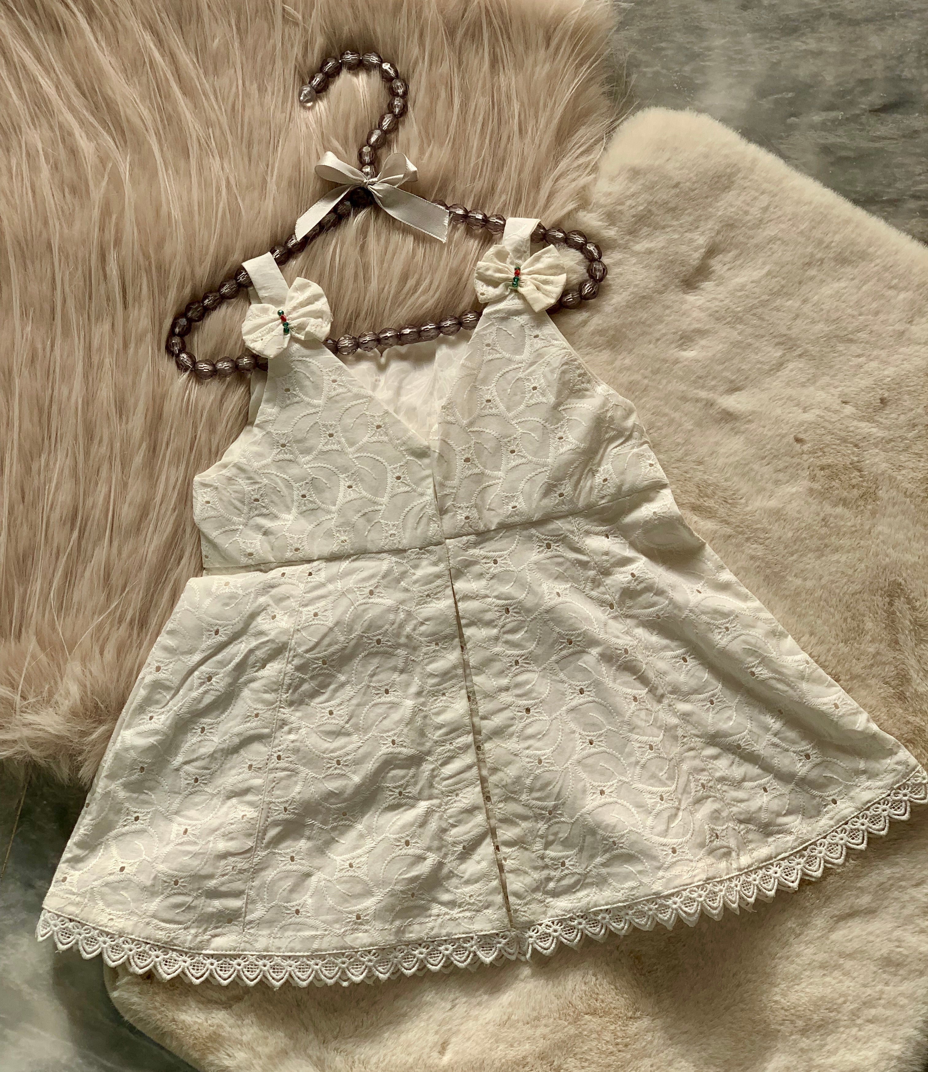 0701-White CHIKANKARI Cotton Frock For Baby Girl
