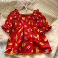 0389-Baby Girl - Red with Leaf pattern Khaddar Frock