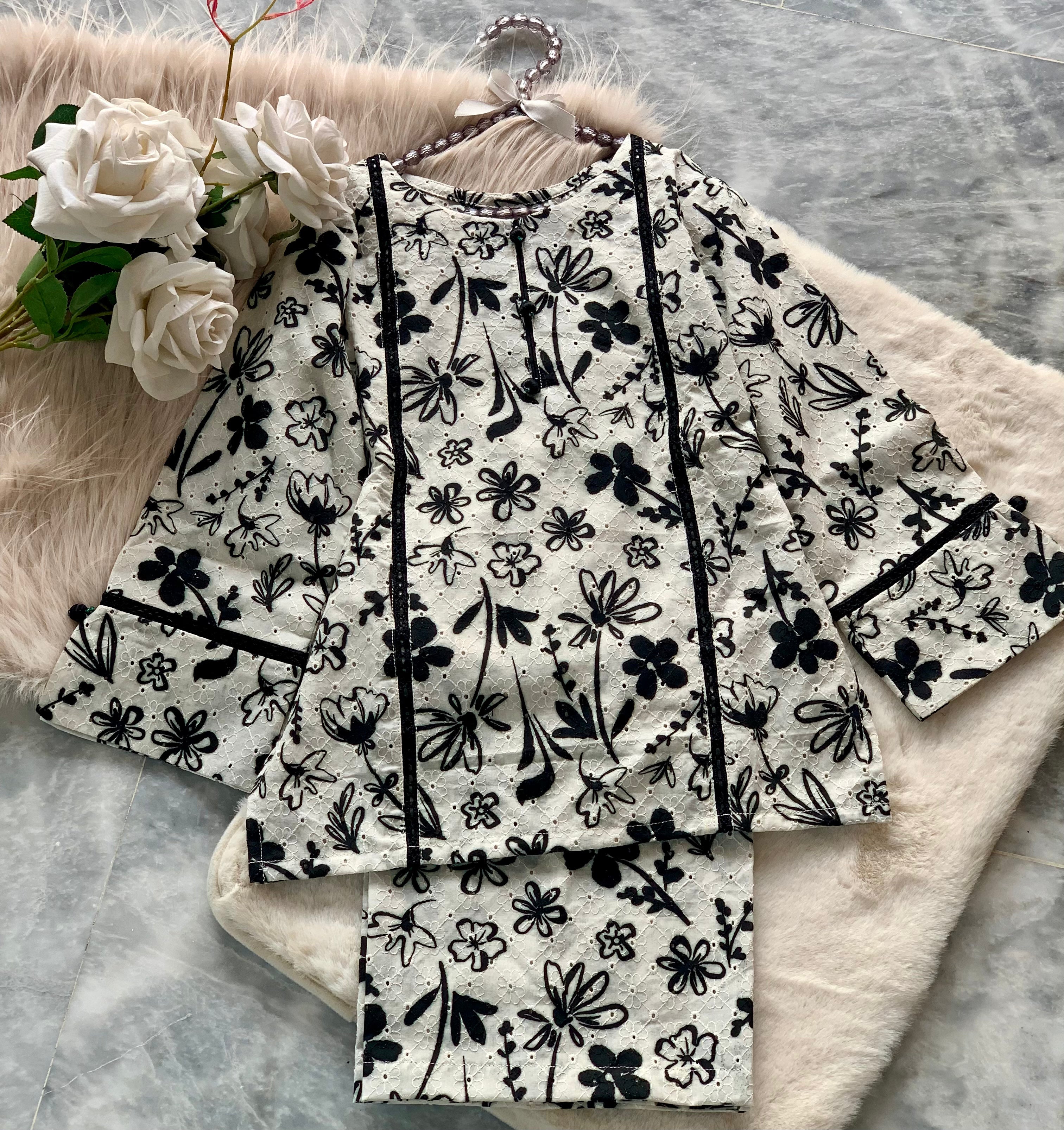 0233-Baby Girls – Co-Ord Set Printed Chikankari Soft Cotton