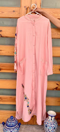 0992-PINK SELF-PRINT SOFT COTTON HAND EMBROIDERY GOWN