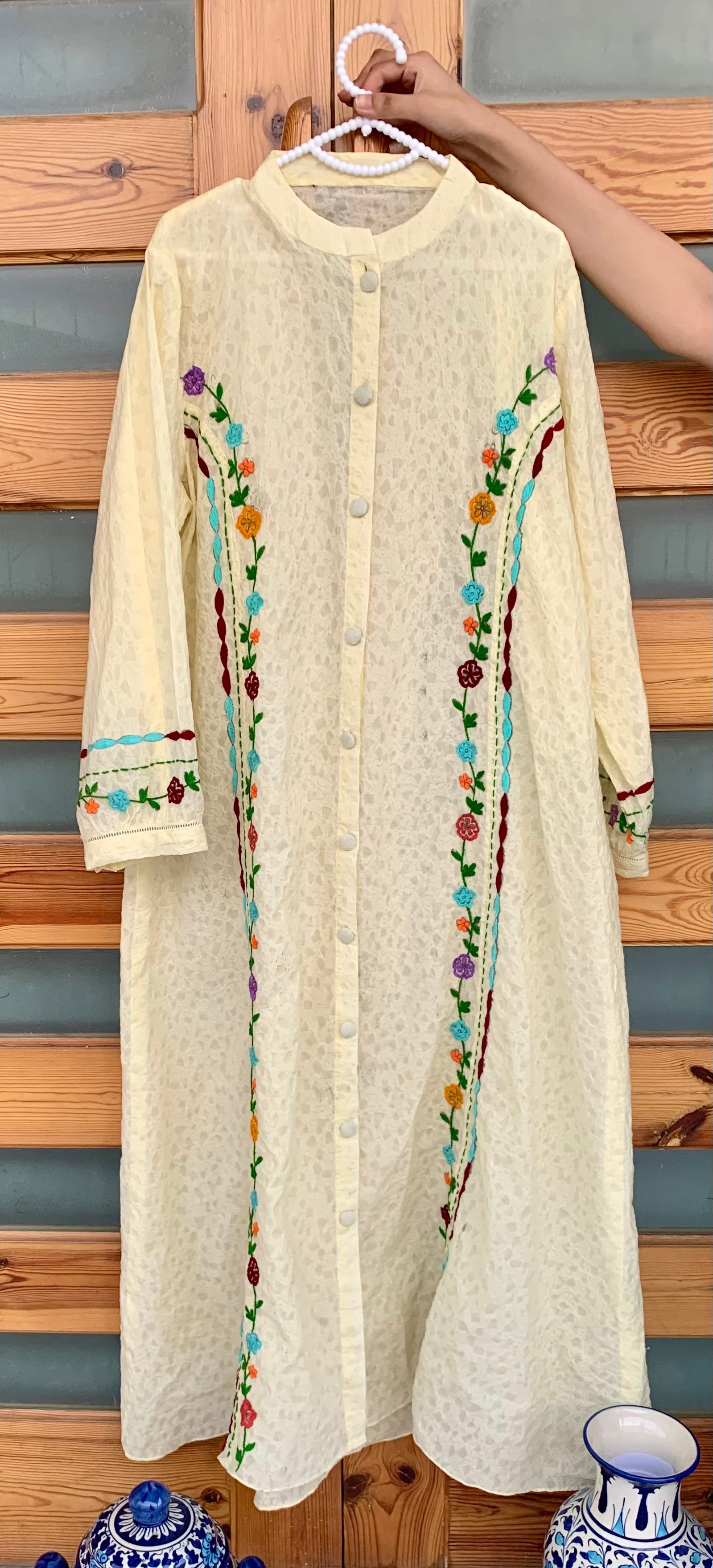 0984-SELFPRINT LAWN HAND STITCHED EMBROIDERY GOWN